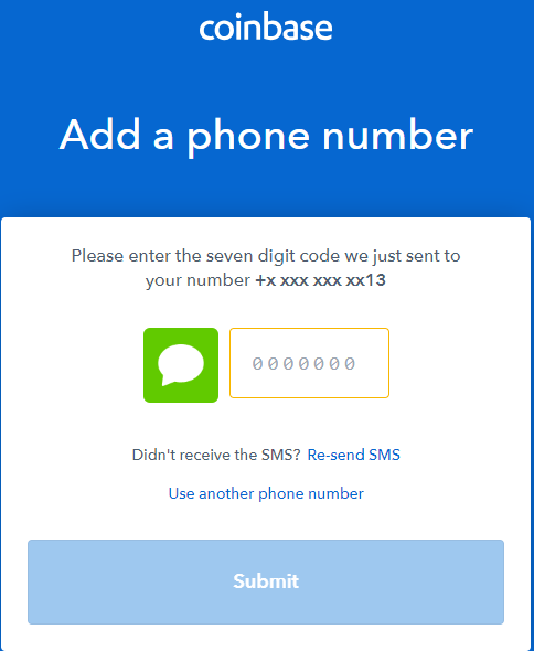 coinbase SMS confirmation